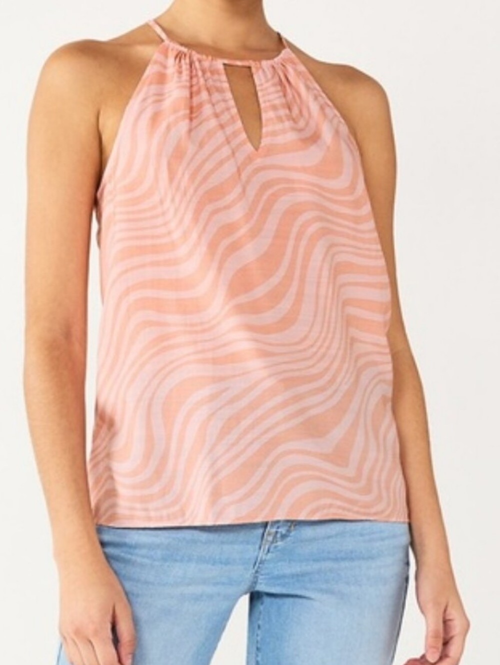 Nine West high-neck tank top features a Orange wavy swirl print Sz S